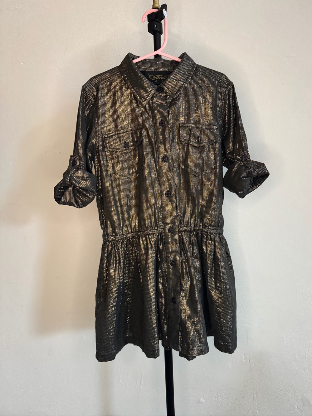 Finger In The Nose Dress, Metallic Shirt Dress